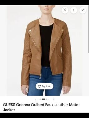 GUESS Geonna Quilted Faux Leather Moto Jacket - COGNAC.